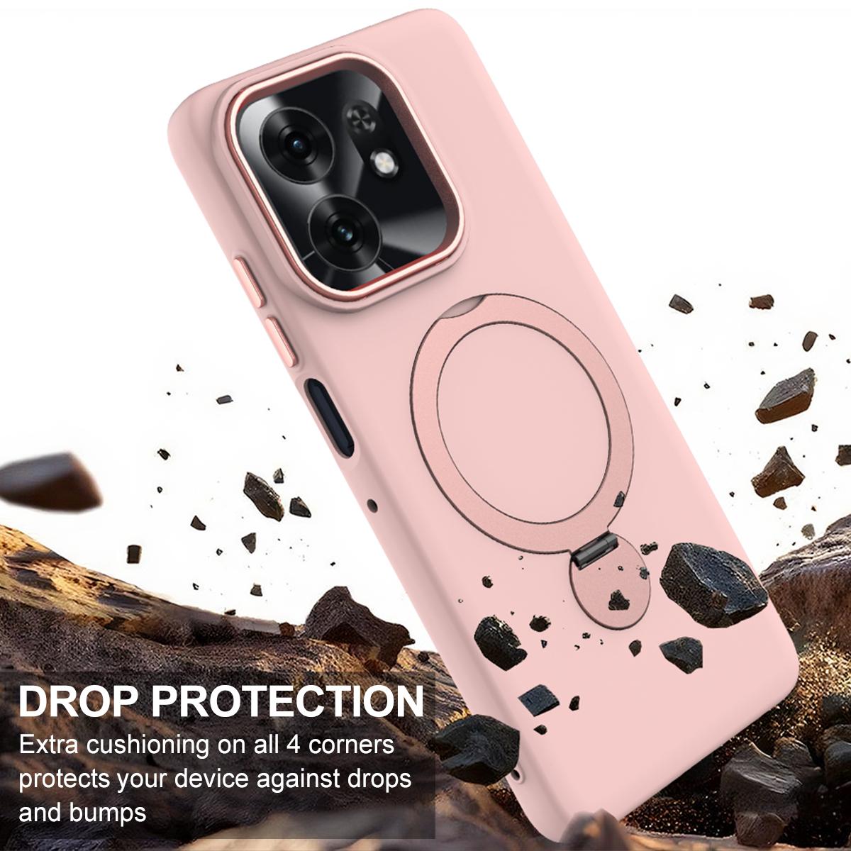 For Honor X6d 5G / 500 Smart Global  Gen1.5 Pivot Ring Holder TPU Hybrid PC Phone Case(Pink)