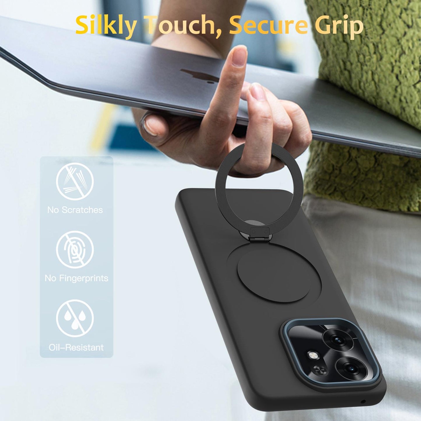 For Honor X6d 5G / 500 Smart Global  Gen1.5 Pivot Ring Holder TPU Hybrid PC Phone Case(Black)