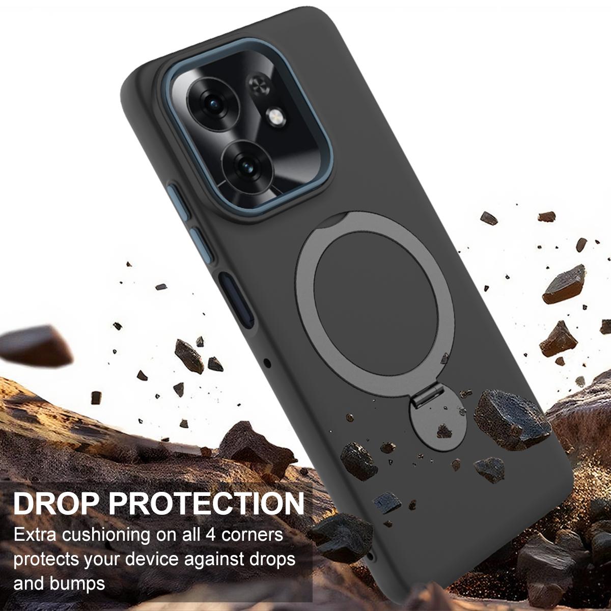 For Honor X6d 5G / 500 Smart Global  Gen1.5 Pivot Ring Holder TPU Hybrid PC Phone Case(Black)