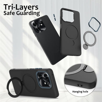For Honor X6d 5G / 500 Smart Global  Gen1.5 Pivot Ring Holder TPU Hybrid PC Phone Case(Black)