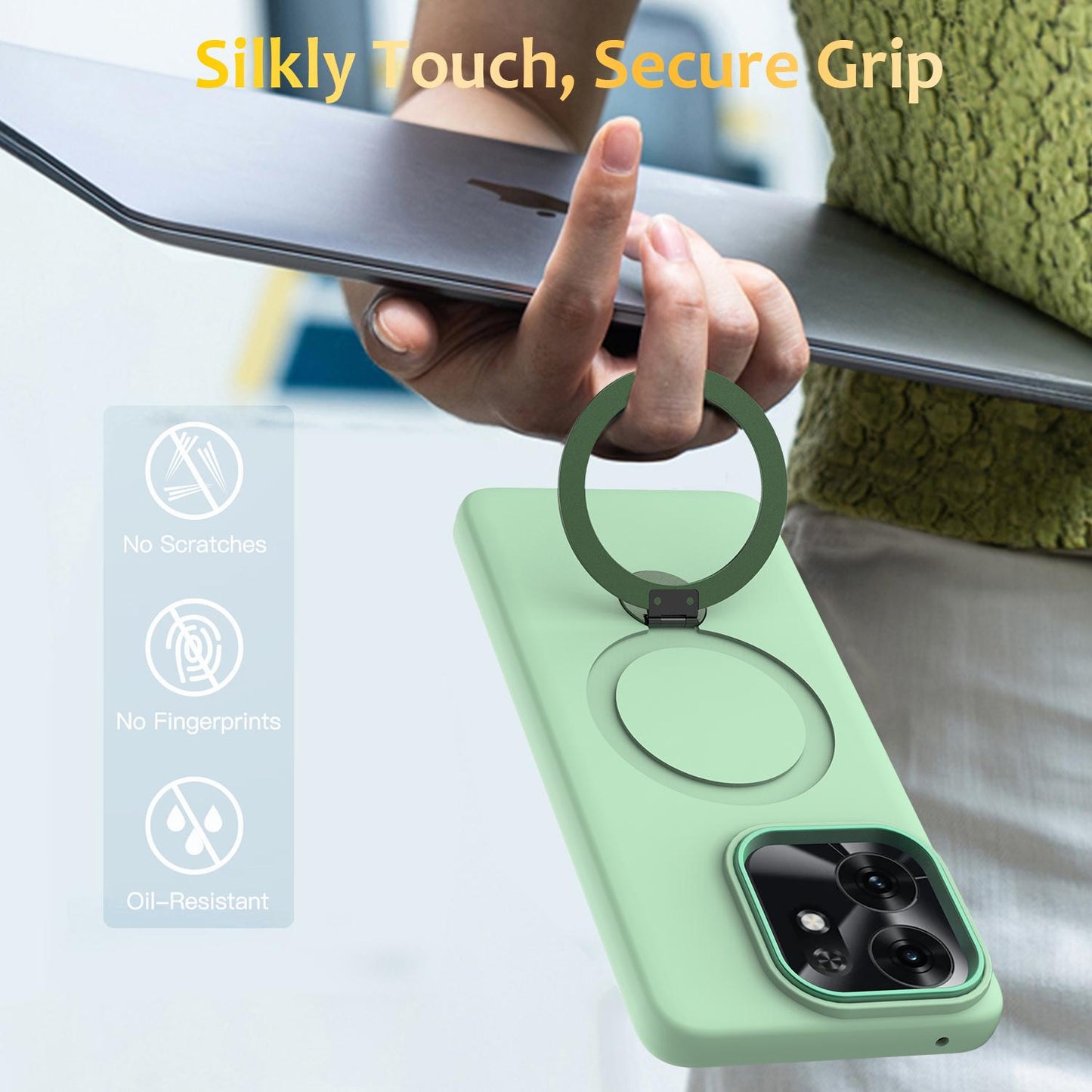 For Honor X6d 5G / 500 Smart Global  Gen1.5 Pivot Ring Holder TPU Hybrid PC Phone Case(Green)