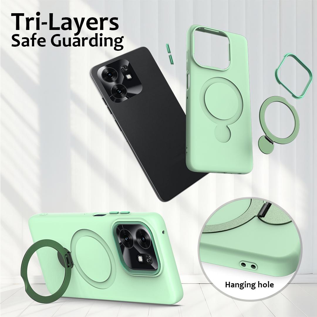 For Honor X6d 5G / 500 Smart Global  Gen1.5 Pivot Ring Holder TPU Hybrid PC Phone Case(Green)
