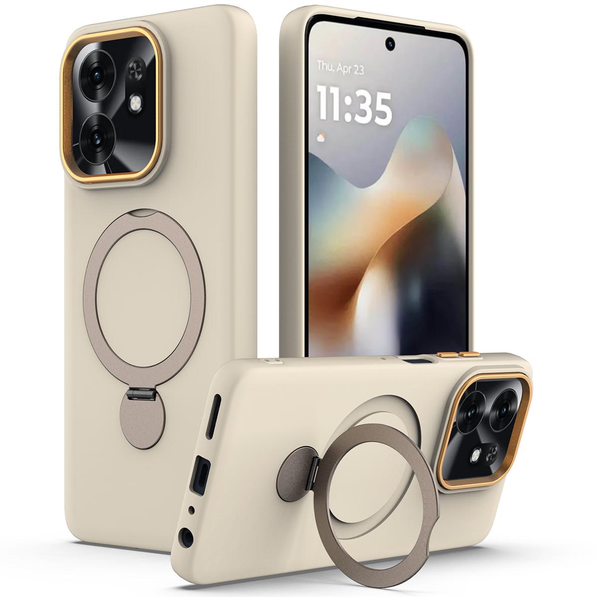 For Honor X6d 5G / 500 Smart Global  Gen1.5 Pivot Ring Holder TPU Hybrid PC Phone Case(Apricot)