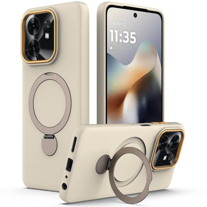 For Honor X6d 5G / 500 Smart Global  Gen1.5 Pivot Ring Holder TPU Hybrid PC Phone Case(Apricot)