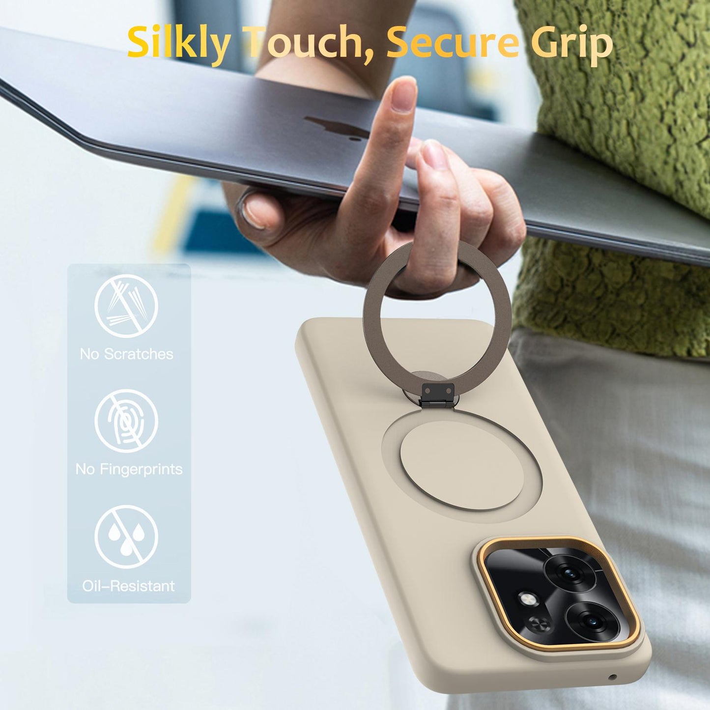 For Honor X6d 5G / 500 Smart Global  Gen1.5 Pivot Ring Holder TPU Hybrid PC Phone Case(Apricot)