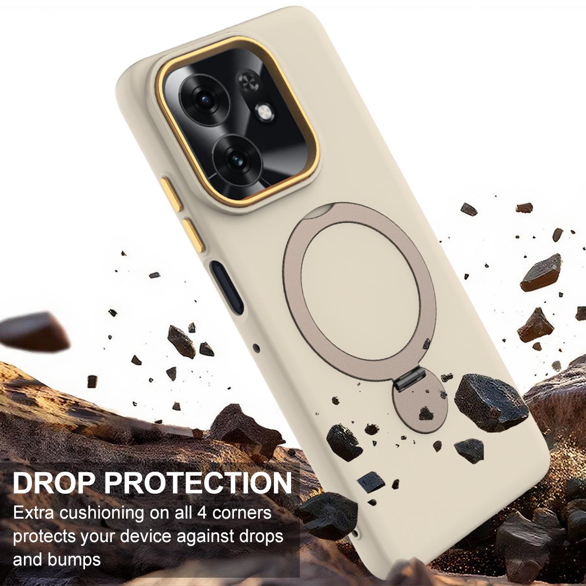 For Honor X6d 5G / 500 Smart Global  Gen1.5 Pivot Ring Holder TPU Hybrid PC Phone Case(Apricot)