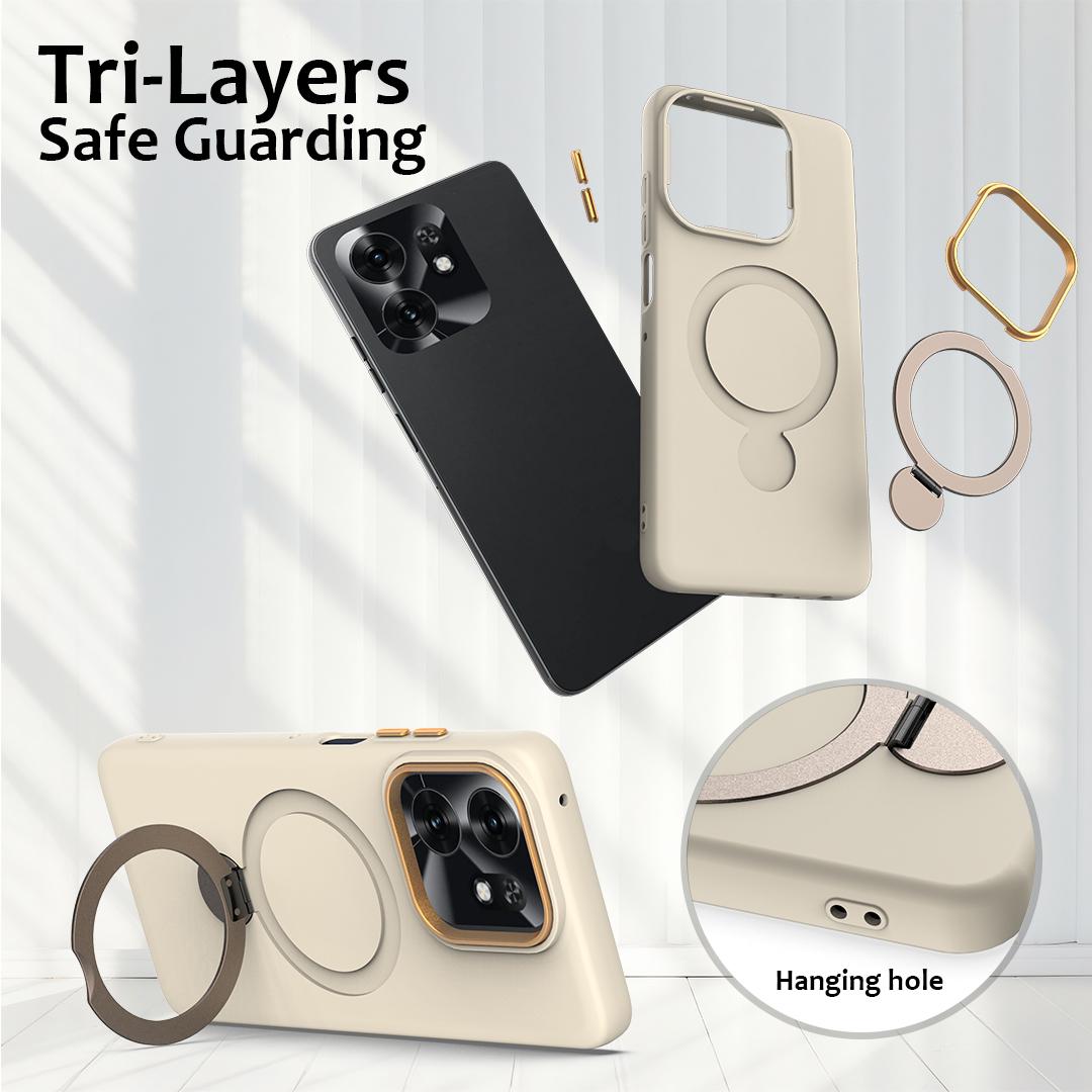 For Honor X6d 5G / 500 Smart Global  Gen1.5 Pivot Ring Holder TPU Hybrid PC Phone Case(Apricot)