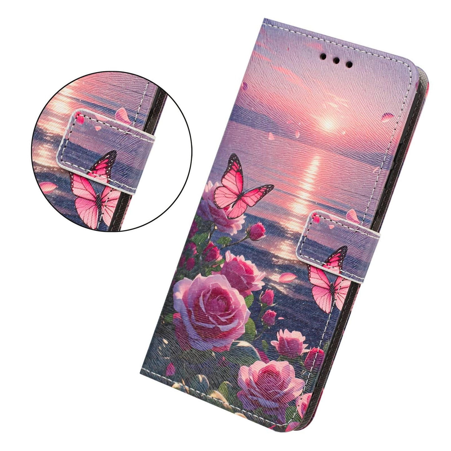 For Redmi K90 Pro Max/Poco F8 Ultra 5G Painted Pattern Vegan Leather Phone Case with Strap(Rose Butterfly)