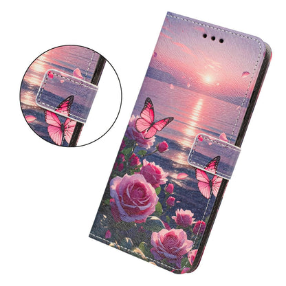 For Redmi K90 Pro Max/Poco F8 Ultra 5G Painted Pattern Vegan Leather Phone Case with Strap(Rose Butterfly)
