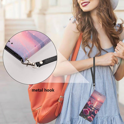 For Redmi K90 Pro Max/Poco F8 Ultra 5G Painted Pattern Vegan Leather Phone Case with Strap(Rose Butterfly)