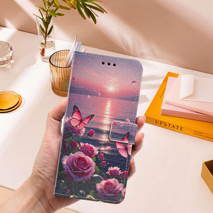For Redmi K90 Pro Max/Poco F8 Ultra 5G Painted Pattern Vegan Leather Phone Case with Strap(Rose Butterfly)
