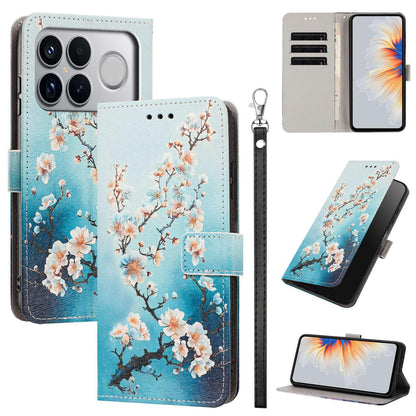 For Redmi K90 Pro Max/Poco F8 Ultra 5G Painted Pattern Vegan Leather Phone Case with Strap(Plum Blossom)