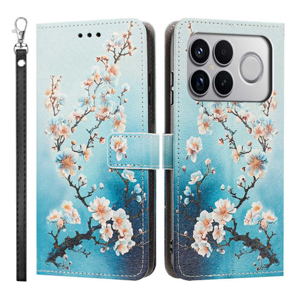 For Redmi K90 Pro Max/Poco F8 Ultra 5G Painted Pattern Vegan Leather Phone Case with Strap(Plum Blossom)