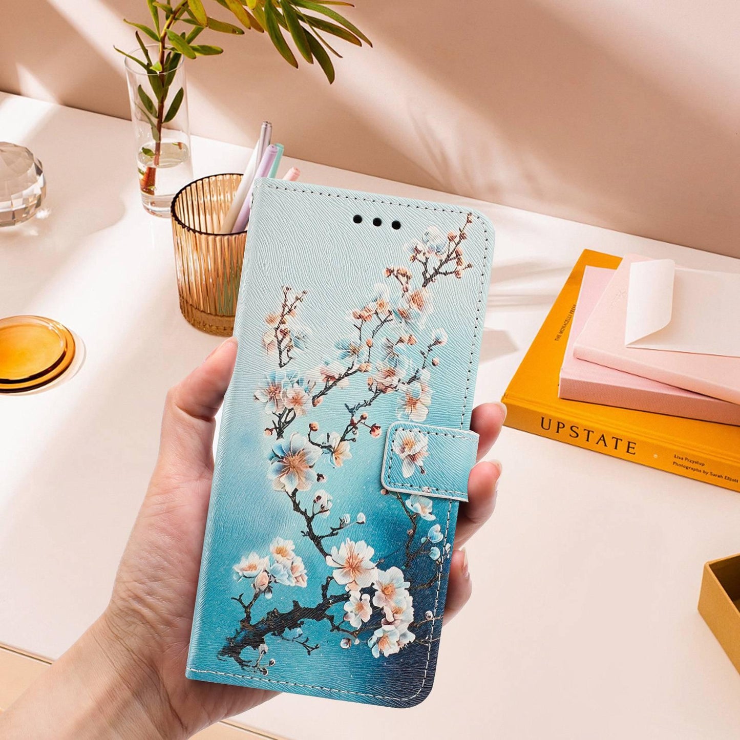 For Redmi K90 Pro Max/Poco F8 Ultra 5G Painted Pattern Vegan Leather Phone Case with Strap(Plum Blossom)