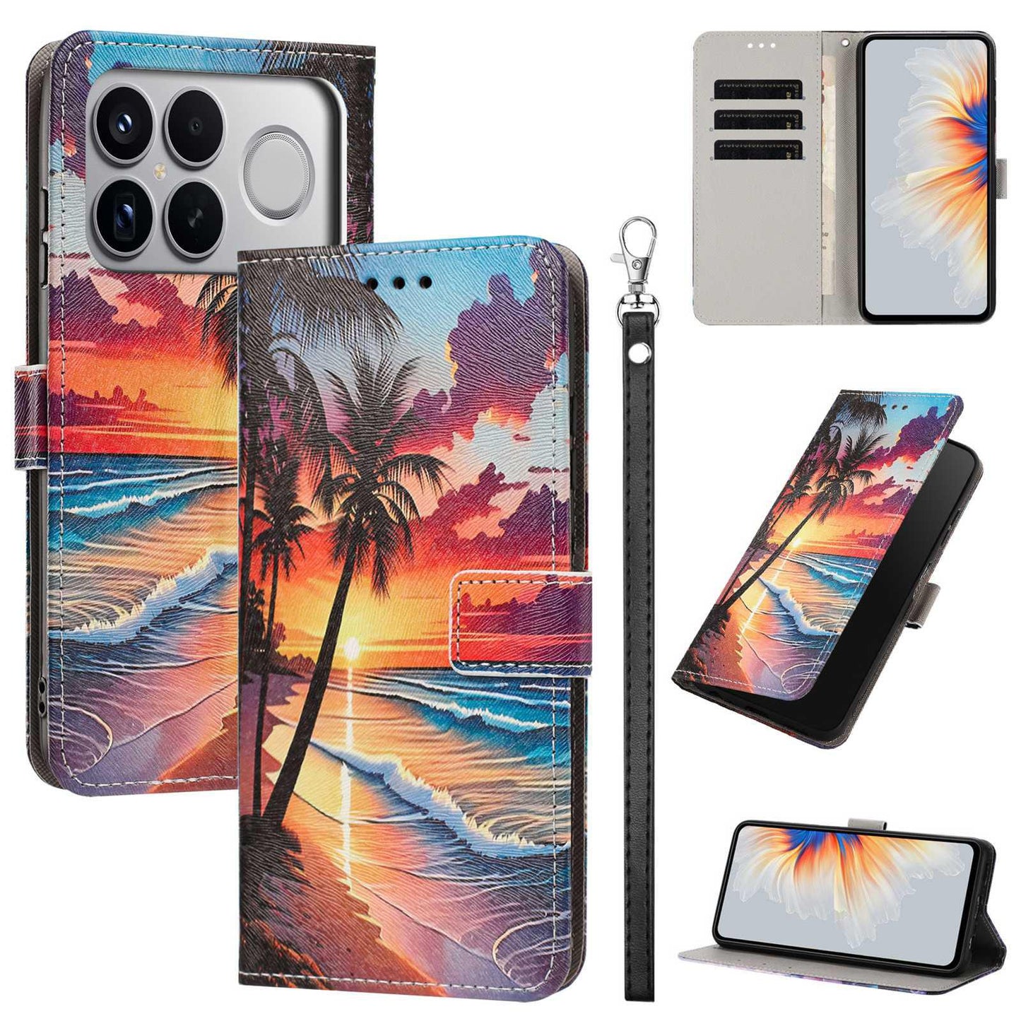 For Redmi K90 Pro Max/Poco F8 Ultra 5G Painted Pattern Vegan Leather Phone Case with Strap(Hawaii)