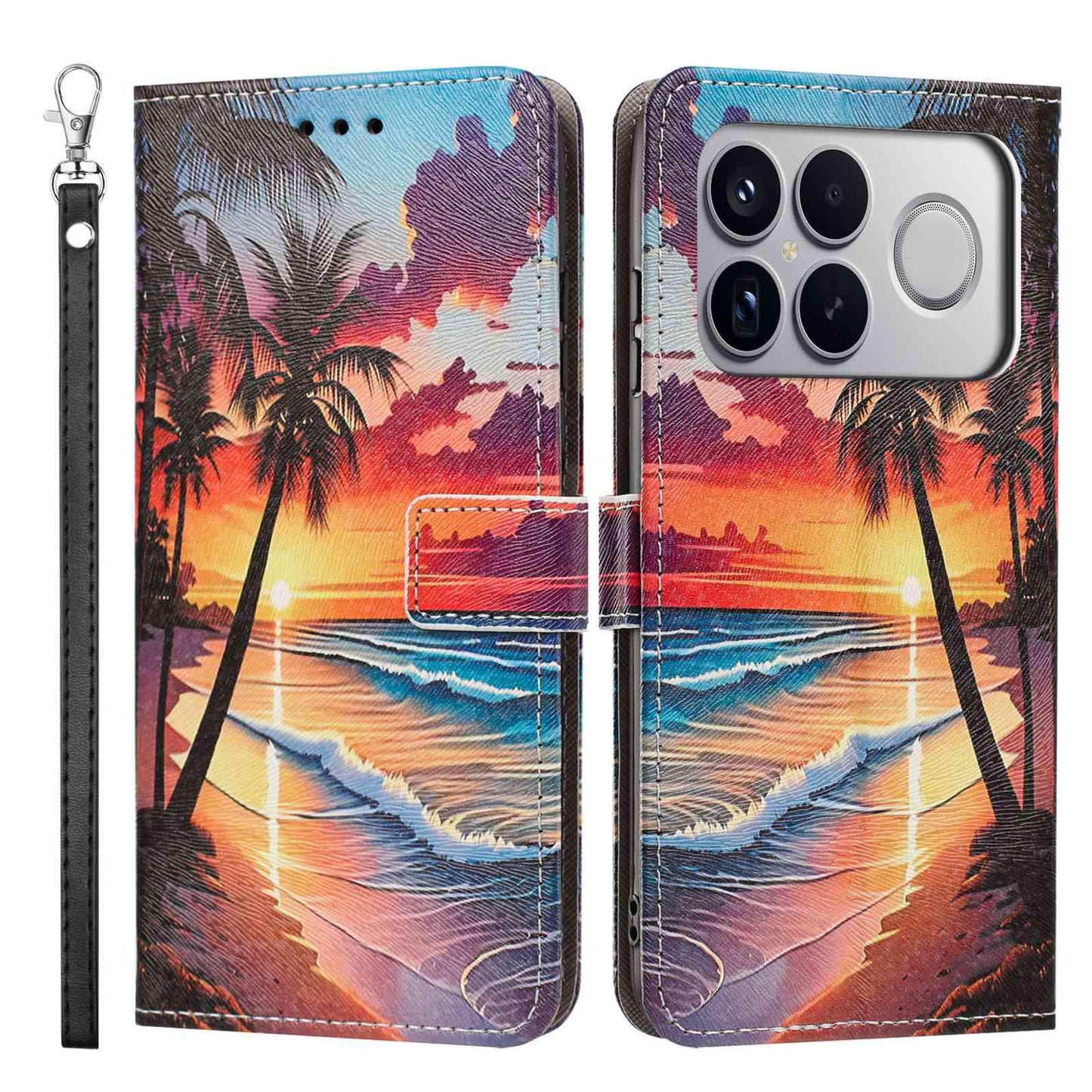 For Redmi K90 Pro Max/Poco F8 Ultra 5G Painted Pattern Vegan Leather Phone Case with Strap(Hawaii)