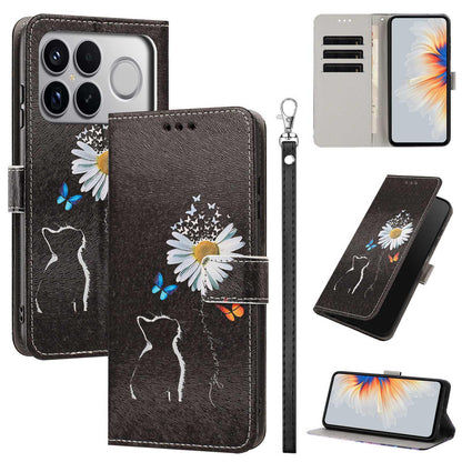 For Redmi K90 Pro Max/Poco F8 Ultra 5G Painted Pattern Vegan Leather Phone Case with Strap(Daisy Cat)