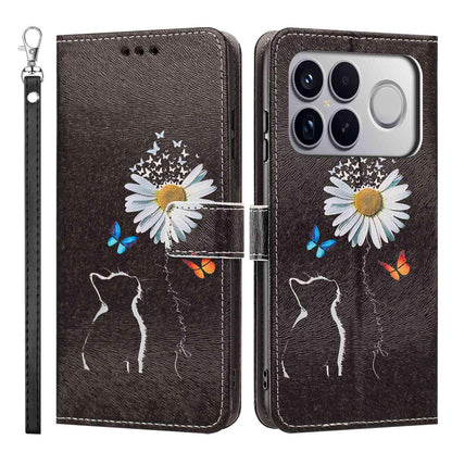 For Redmi K90 Pro Max/Poco F8 Ultra 5G Painted Pattern Vegan Leather Phone Case with Strap(Daisy Cat)