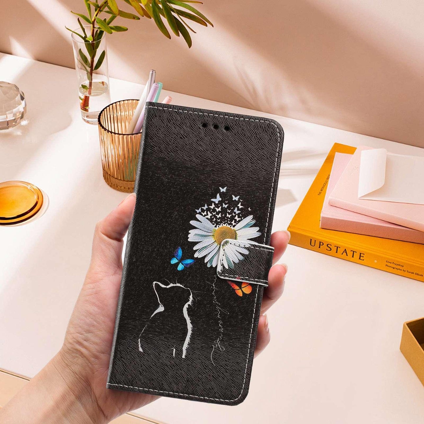 For Redmi K90 Pro Max/Poco F8 Ultra 5G Painted Pattern Vegan Leather Phone Case with Strap(Daisy Cat)