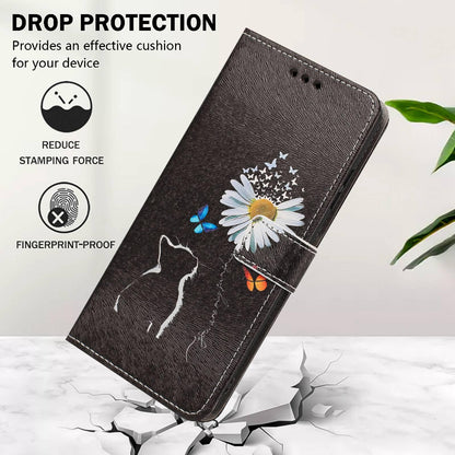 For Redmi K90 Pro Max/Poco F8 Ultra 5G Painted Pattern Vegan Leather Phone Case with Strap(Daisy Cat)