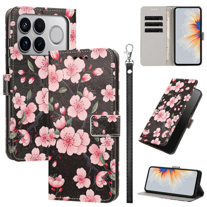 For Redmi K90 Pro Max/Poco F8 Ultra 5G Painted Pattern Vegan Leather Phone Case with Strap(Sakura)