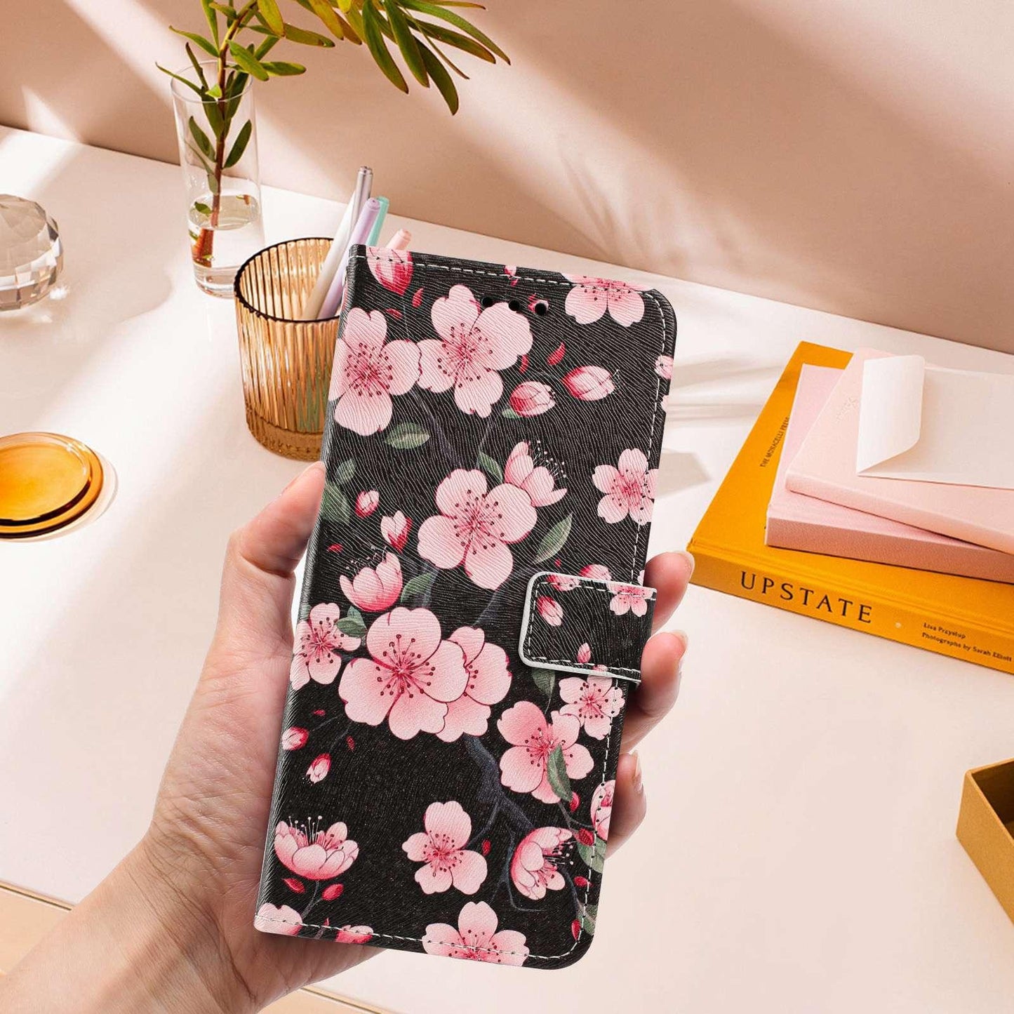 For Redmi K90 Pro Max/Poco F8 Ultra 5G Painted Pattern Vegan Leather Phone Case with Strap(Sakura)