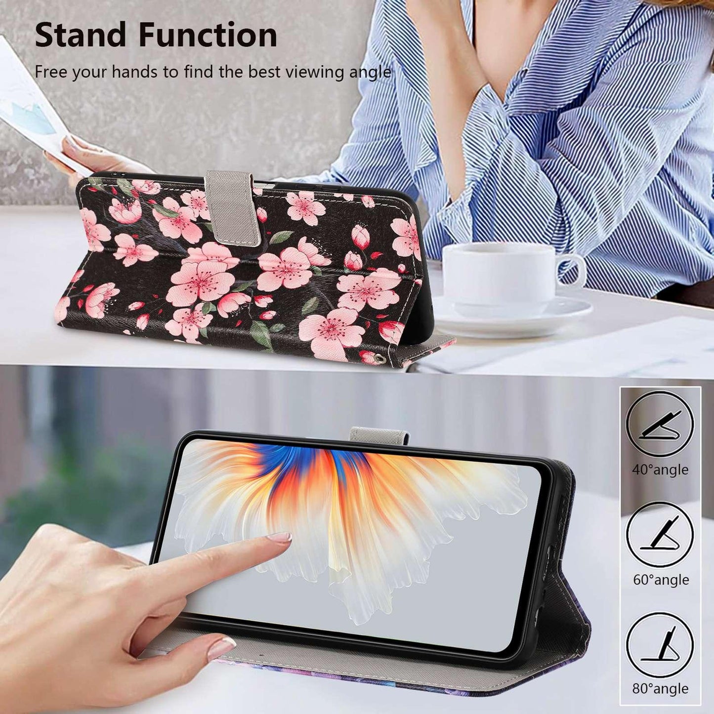 For Redmi K90 Pro Max/Poco F8 Ultra 5G Painted Pattern Vegan Leather Phone Case with Strap(Sakura)