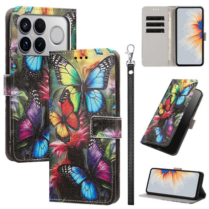 For Redmi K90 Pro Max/Poco F8 Ultra 5G Painted Pattern Vegan Leather Phone Case with Strap(Colorful Butterfly)