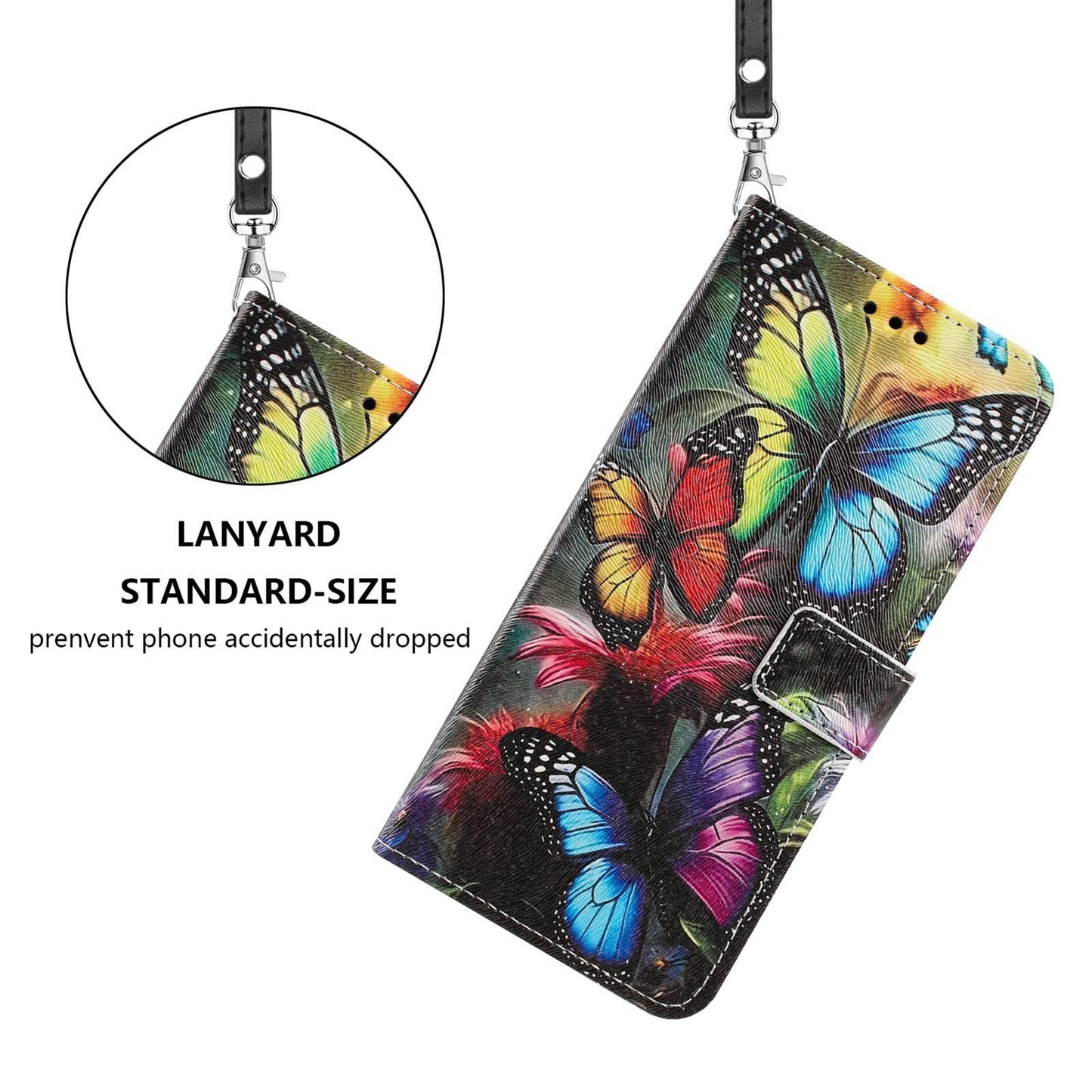 For Redmi K90 Pro Max/Poco F8 Ultra 5G Painted Pattern Vegan Leather Phone Case with Strap(Colorful Butterfly)