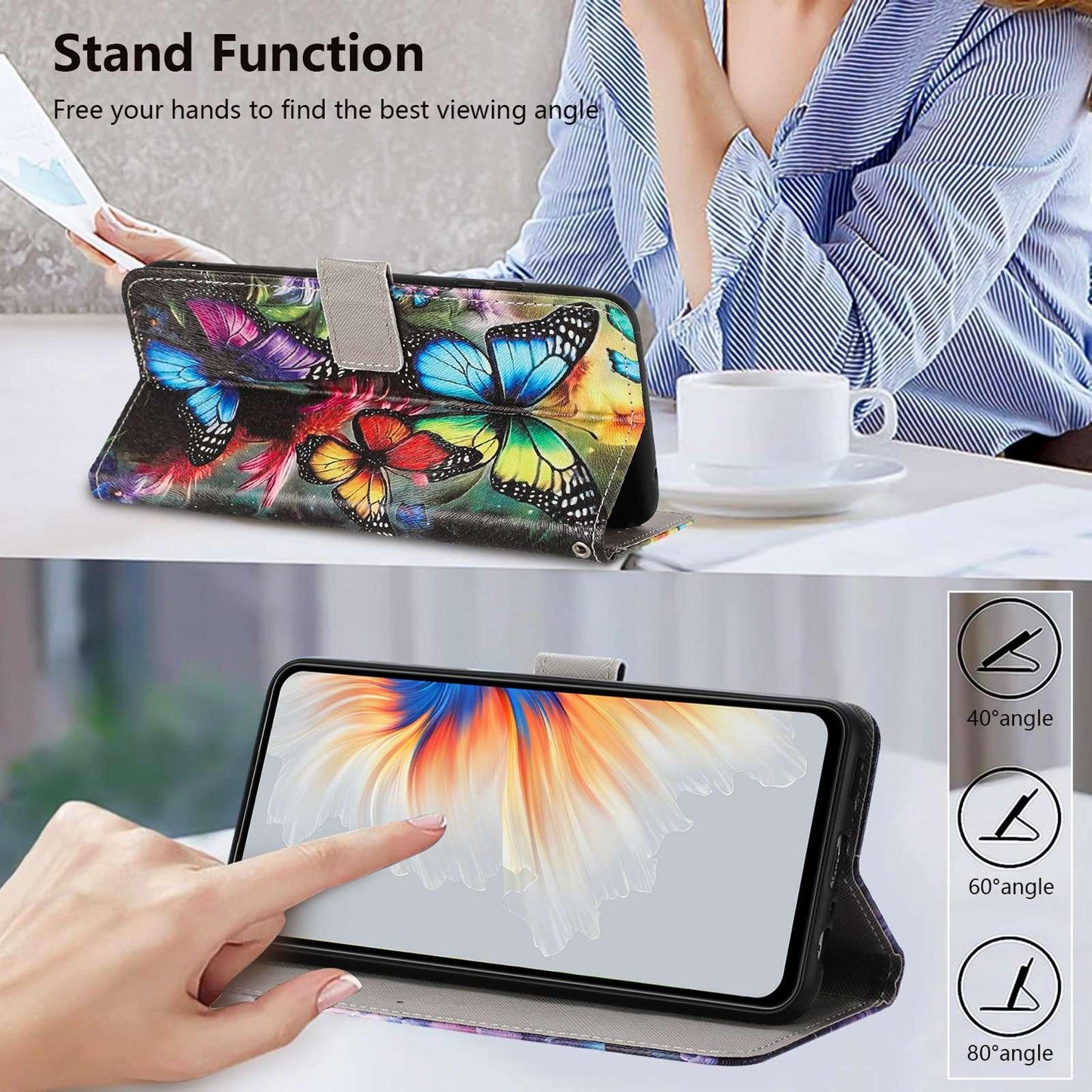 For Redmi K90 Pro Max/Poco F8 Ultra 5G Painted Pattern Vegan Leather Phone Case with Strap(Colorful Butterfly)