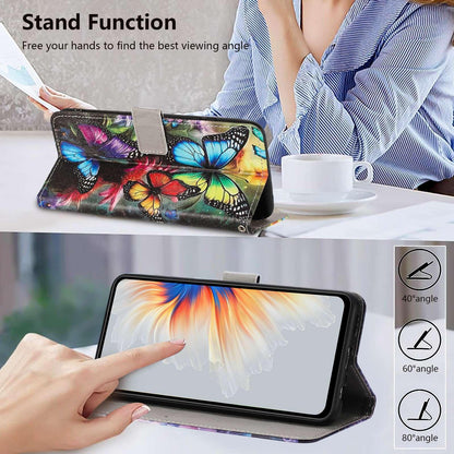 For Redmi K90 Pro Max/Poco F8 Ultra 5G Painted Pattern Vegan Leather Phone Case with Strap(Colorful Butterfly)