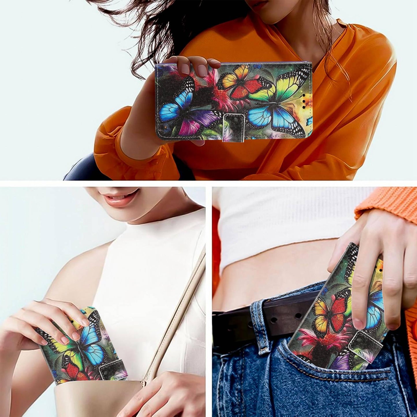 For Redmi K90 Pro Max/Poco F8 Ultra 5G Painted Pattern Vegan Leather Phone Case with Strap(Colorful Butterfly)