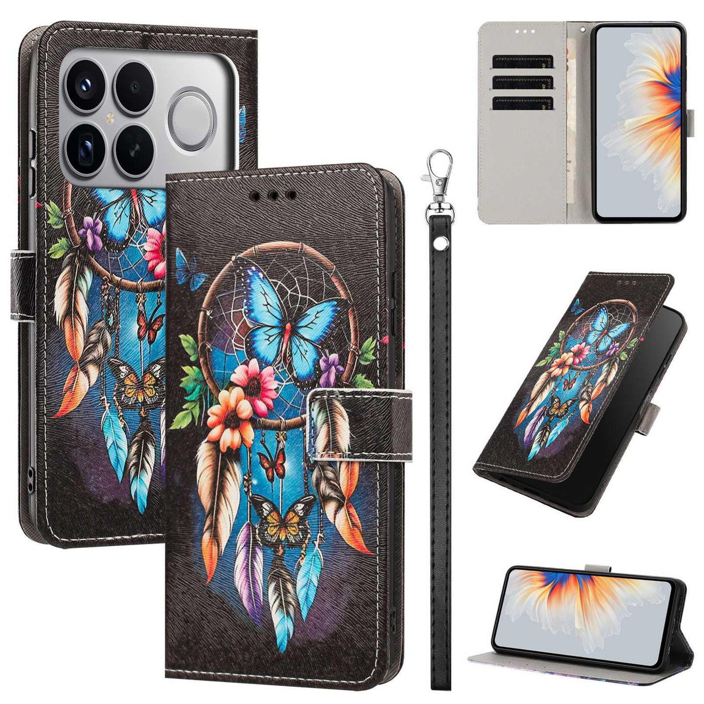 For Redmi K90 Pro Max/Poco F8 Ultra 5G Painted Pattern Vegan Leather Phone Case with Strap(Dreamcatcher)