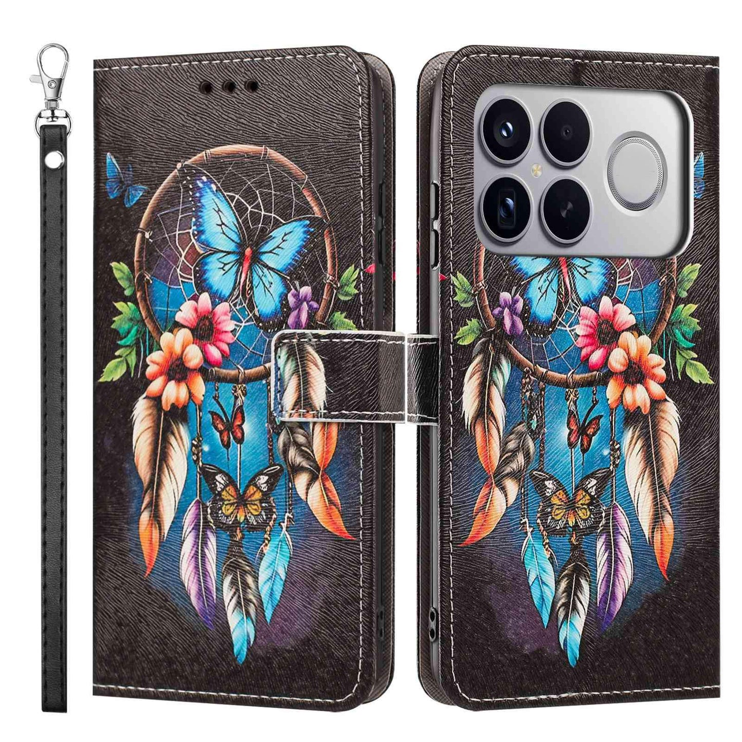 For Redmi K90 Pro Max/Poco F8 Ultra 5G Painted Pattern Vegan Leather Phone Case with Strap(Dreamcatcher)