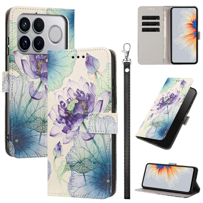 For Redmi K90 Pro Max/Poco F8 Ultra 5G Painted Pattern Vegan Leather Phone Case with Strap(Purple Lotus)