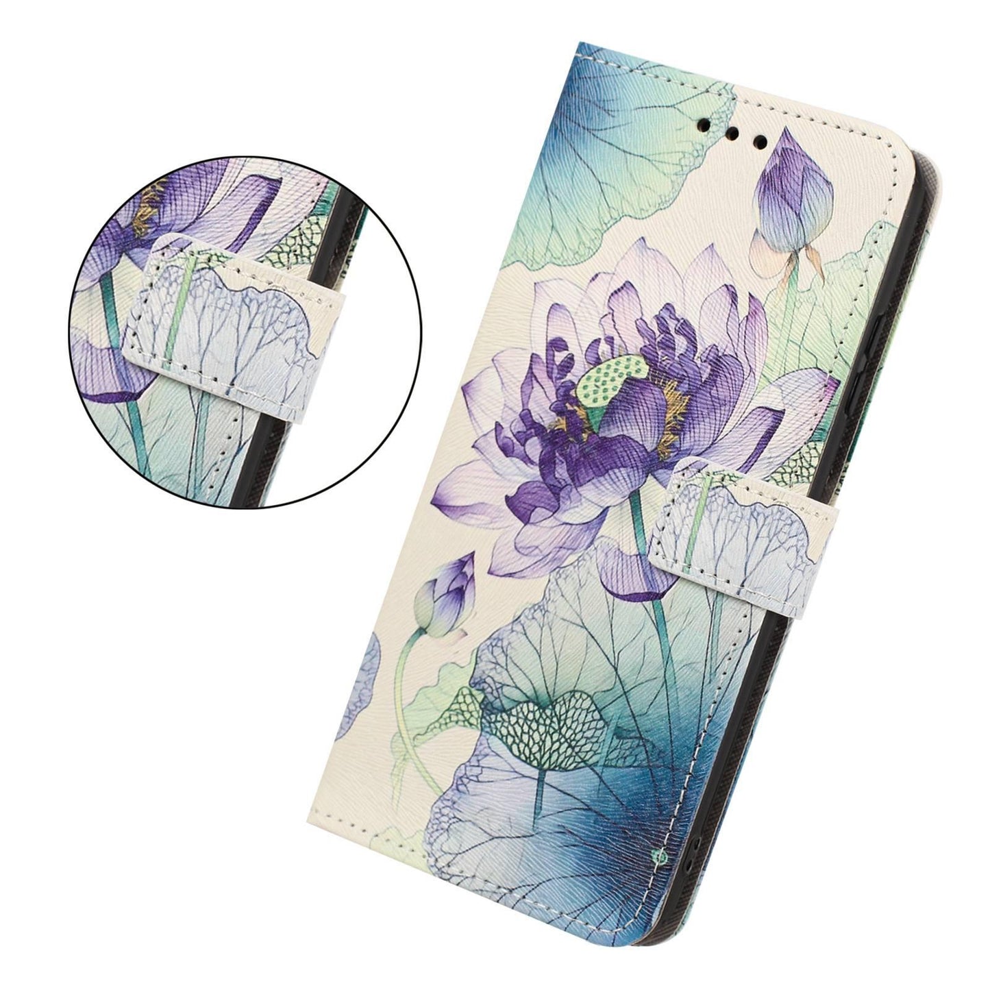 For Redmi K90 Pro Max/Poco F8 Ultra 5G Painted Pattern Vegan Leather Phone Case with Strap(Purple Lotus)