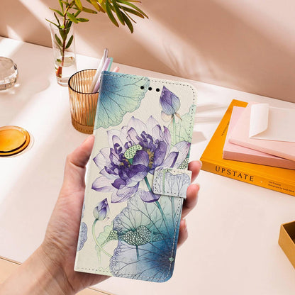 For Redmi K90 Pro Max/Poco F8 Ultra 5G Painted Pattern Vegan Leather Phone Case with Strap(Purple Lotus)
