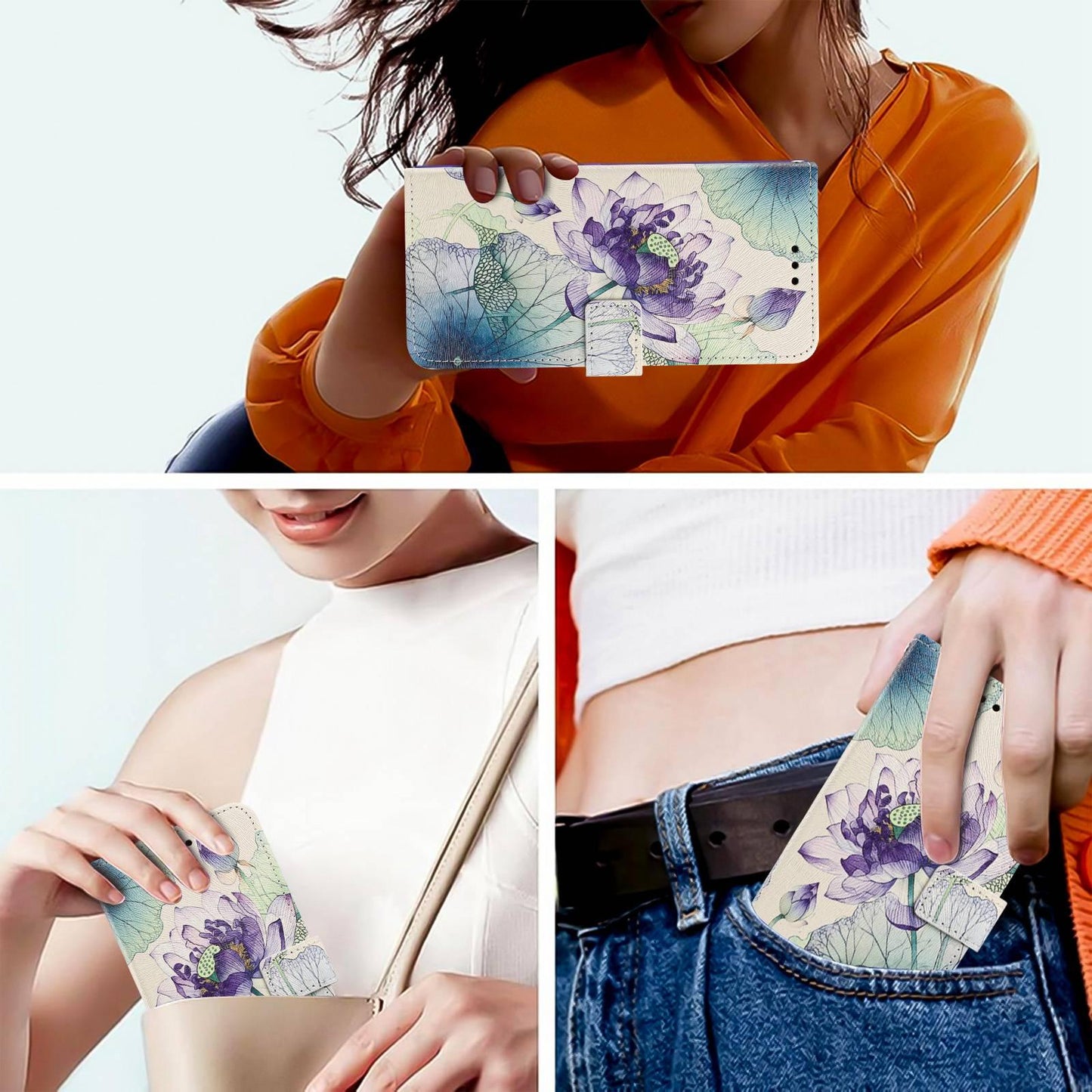For Redmi K90 Pro Max/Poco F8 Ultra 5G Painted Pattern Vegan Leather Phone Case with Strap(Purple Lotus)