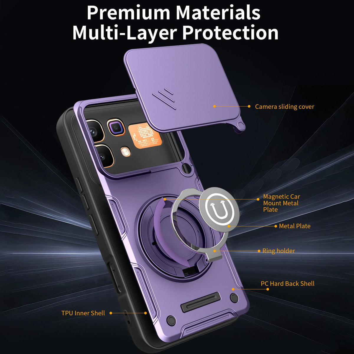 For Infinix Note 60 / Note 60 Pro 5G Sliding Camshield Holder Magnetic Phone Case - Black - EDA009470707D