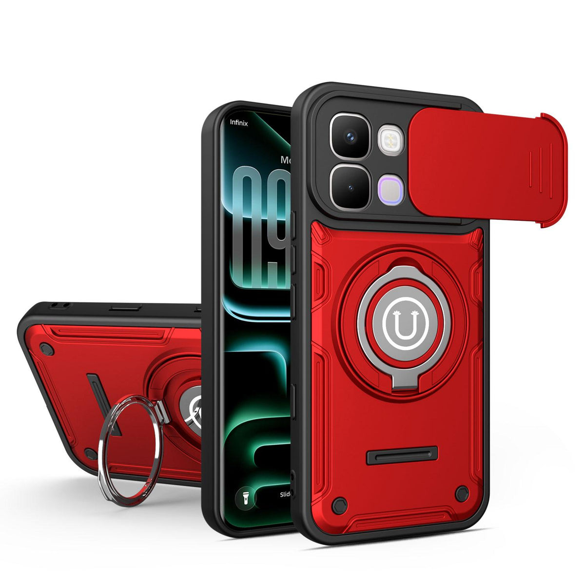 For Infinix Note Edge 5G Sliding Camshield Holder Magnetic Phone Case - Red - EDA009470708E