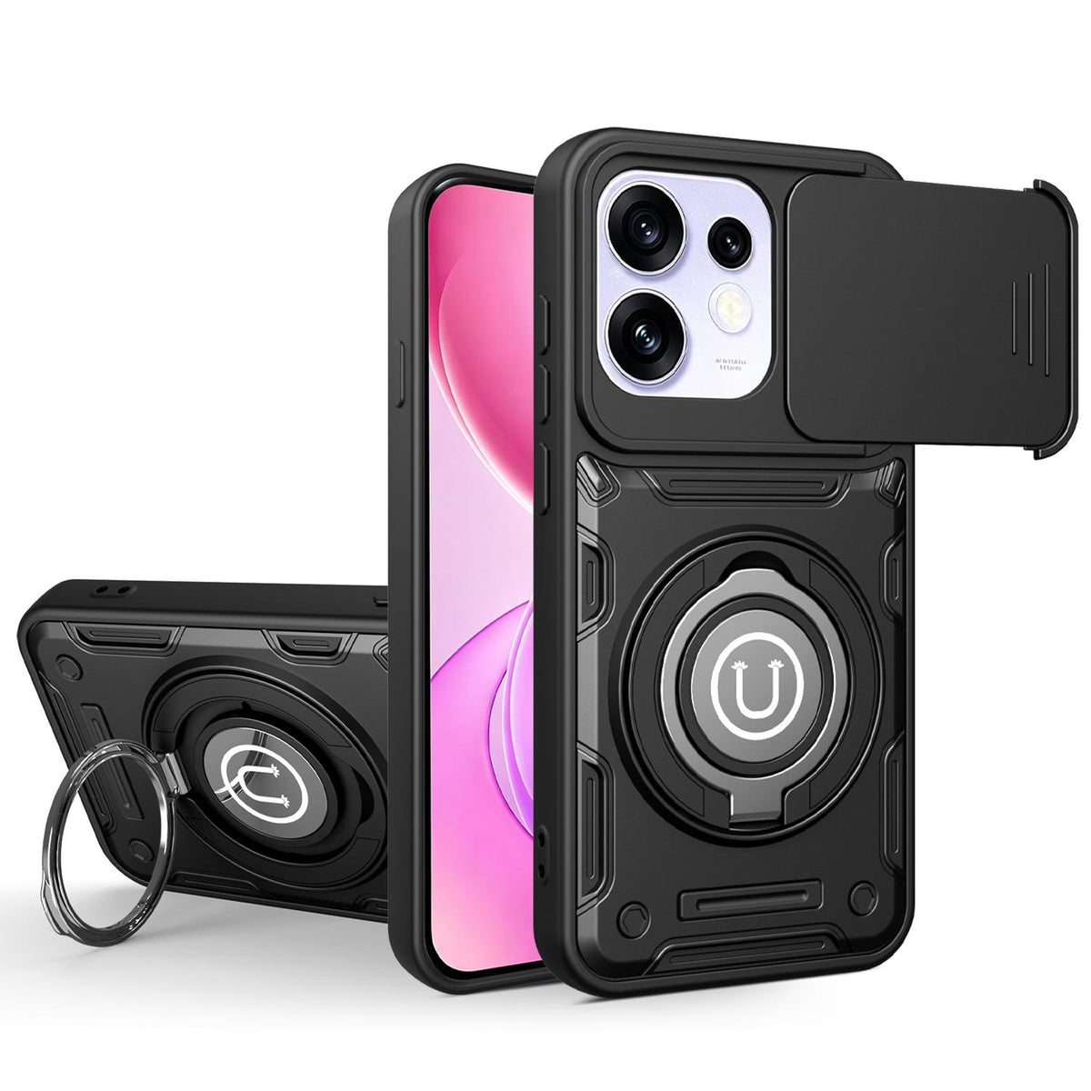 For OPPO Reno16 Pro 5G Global Sliding Camshield Holder Magnetic Phone Case - Black - EDA009470812D