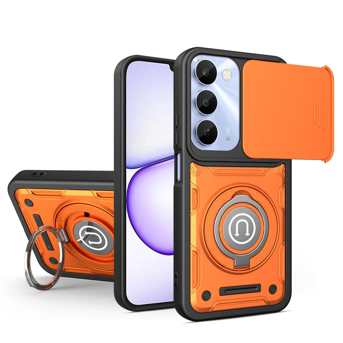 For Realme C100 4G / C100x / C100i 4G Sliding Camshield Holder Magnetic Phone Case - Orange - EDA009471006A