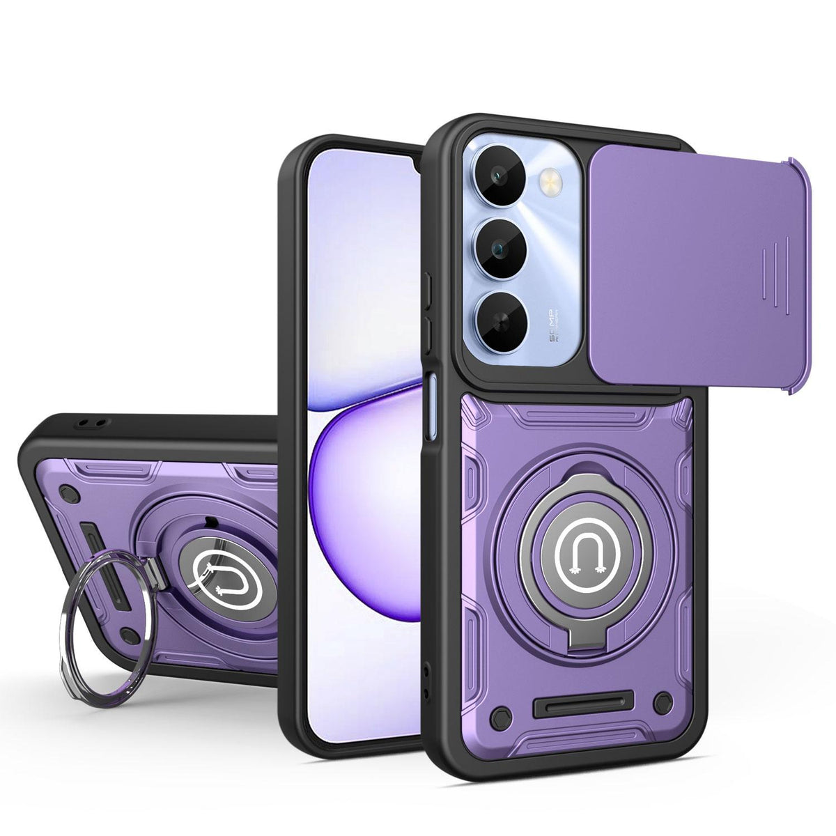 For Realme C100 4G / C100x / C100i 4G Sliding Camshield Holder Magnetic Phone Case - Purple - EDA009471006C