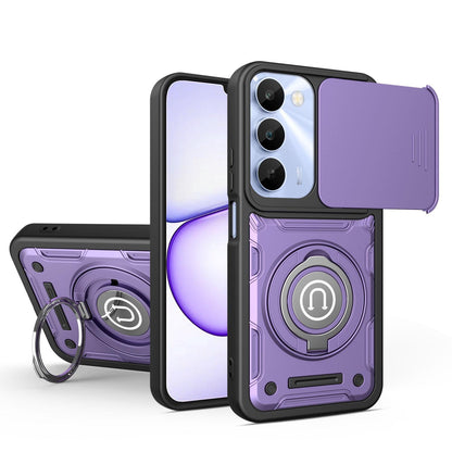 For Realme C100 4G / C100x / C100i 4G Sliding Camshield Holder Magnetic Phone Case - Purple - EDA009471006C