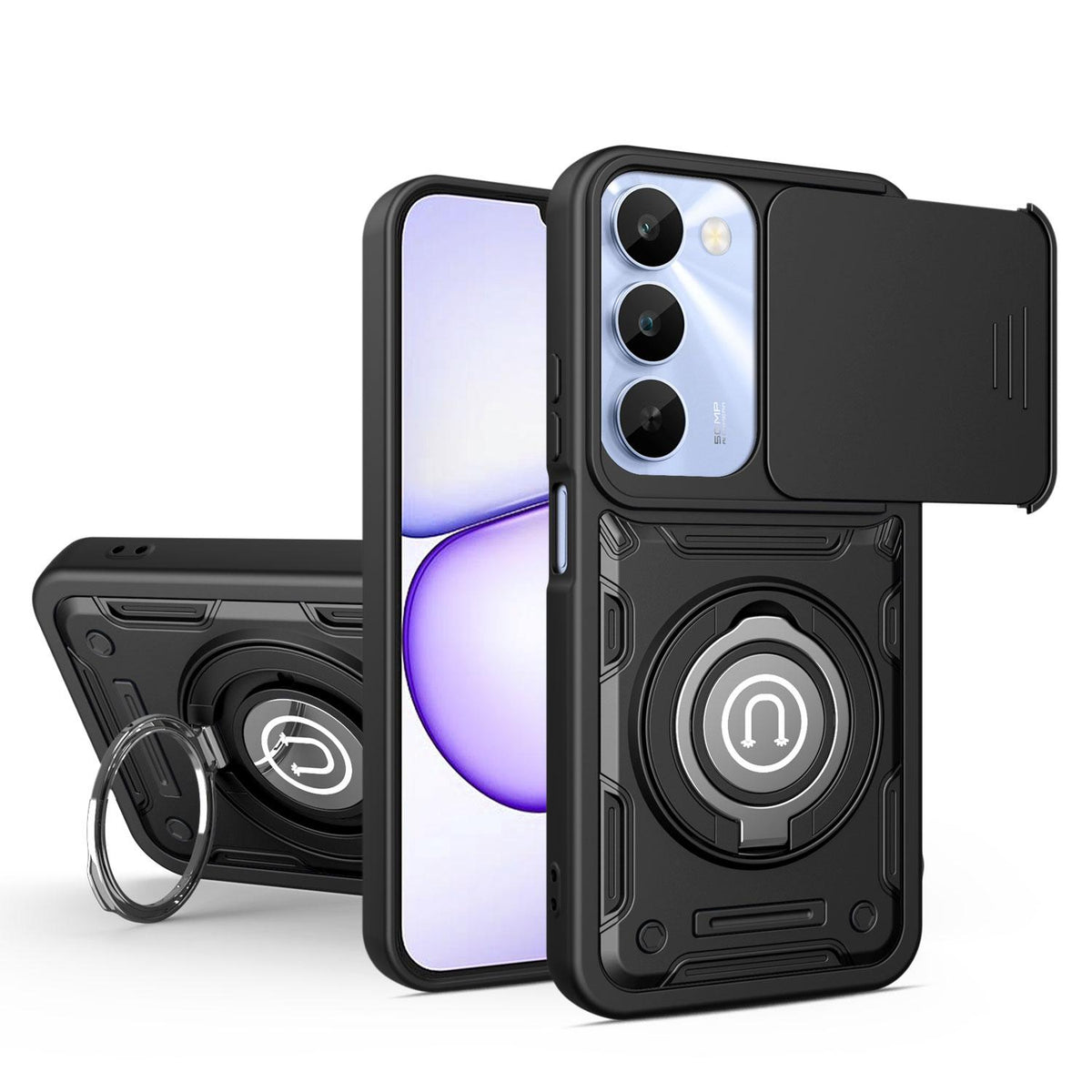 For Realme C100 4G / C100x / C100i 4G Sliding Camshield Holder Magnetic Phone Case - Black - EDA009471006D