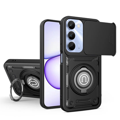 For Realme C100 4G / C100x / C100i 4G Sliding Camshield Holder Magnetic Phone Case - Black - EDA009471006D