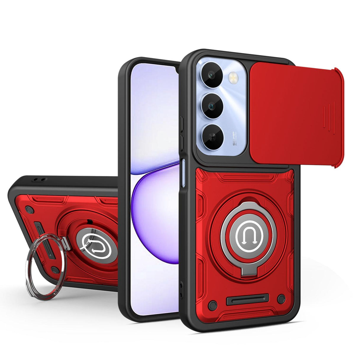 For Realme C100 4G / C100x / C100i 4G Sliding Camshield Holder Magnetic Phone Case - Red - EDA009471006E