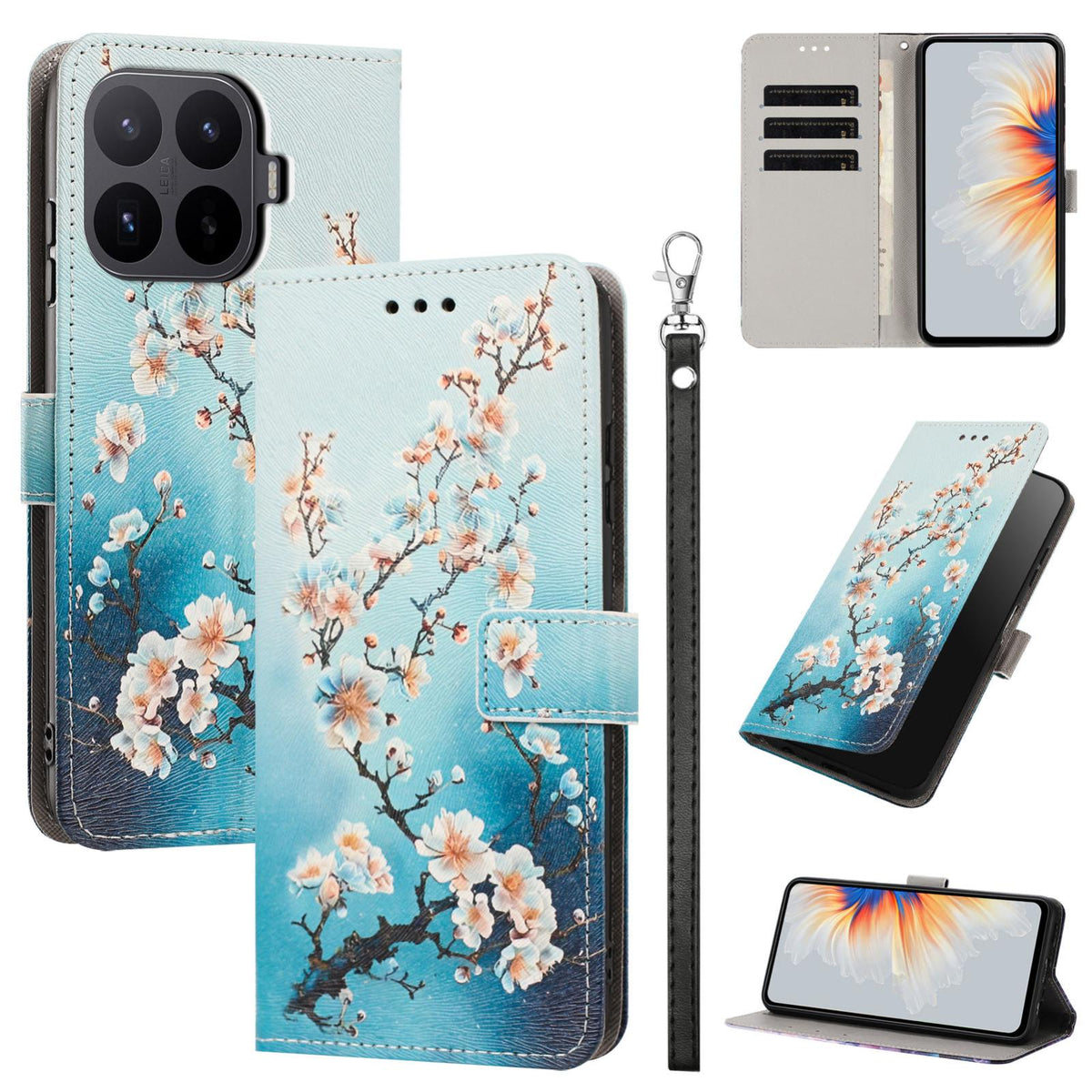 For Xiaomi 17T Pro 5G Painted Pattern Vegan Leather Phone Case with Strap - Plum Blossom - EDA009475225B