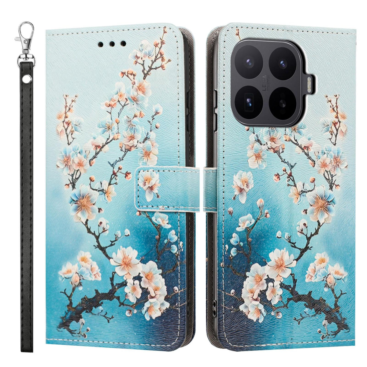 For Xiaomi 17T Pro 5G Painted Pattern Vegan Leather Phone Case with Strap - Plum Blossom - EDA009475225B