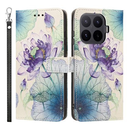 For Xiaomi 17T Pro 5G Painted Pattern Vegan Leather Phone Case with Strap - Purple Lotus - EDA009475225H